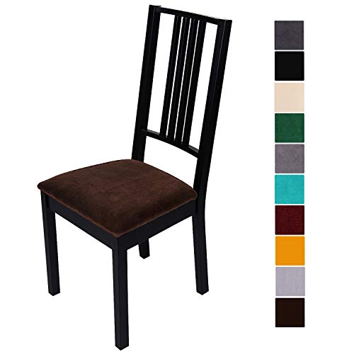 Homaxy - Funda de asiento de terciopelo suave para silla de comedor, elástica, lavable, funda protectora para sillas, terciopelo, marrón, 4 unidades
