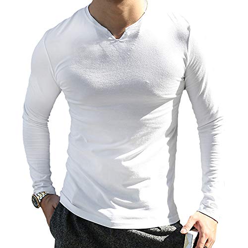 Hombres Manga Larga/Corta Camiseta fornida Ajustado Casual Algodón Cuello Pico Camisetas Básicas Talla L Hombres Manga Larga/Corta Camiseta fornida Ajustado Casual Algodón Cuello Pico Camisetas Básicas Talla L