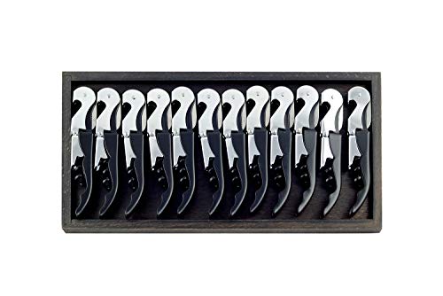 Hostelnovo – 12 uds de sacacorchos profesionales de 2 tiempos + Bandeja de madera color wengue – Acero inoxidable – color negro – ABS longitud 12 cm Hostelnovo – 12 uds de sacacorchos profesionales de 2 tiempos + Bandeja de madera color wengue – Acero inoxidable – color negro – ABS longitud 12 cm