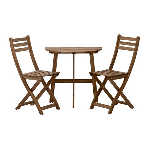 Ikea Sillas askholmen mesa semicircular + 2 sillas de madera de acacia maciza, color gris y marrón