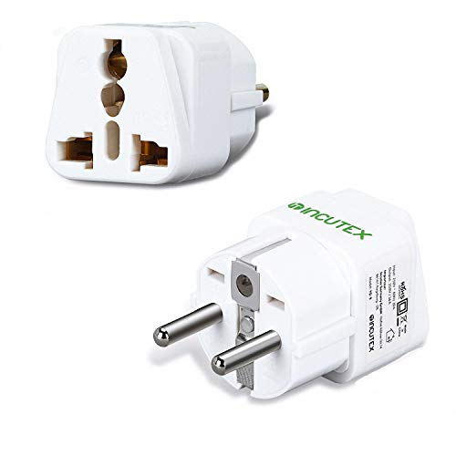 Incutex 1x Adaptador Enchufe Viaje Universal Adaptador Enchufe Universal Europa a Schuko, Blanco