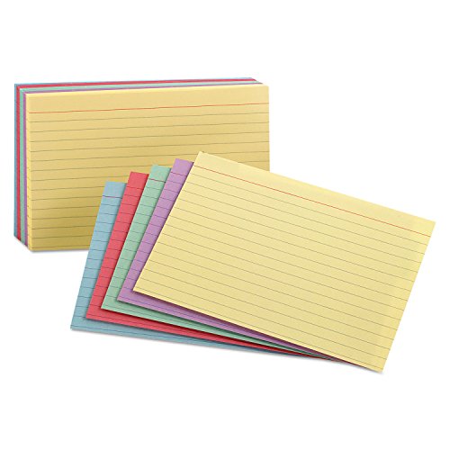 Index Cards, Ruled, 3"x5", 100/PK, Assorted, Sold as 1 Package