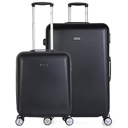 ITACA - Juego Maletas de Viaje Duras 4 Ruedas Dobles Trolley ABS. Rígidas Cómodas y Ligeras. 2 Tamaños: Pequeña Cabina 55X40X20 y Grande XL Bonito Diseño. T58017, Color Negro ITACA - Juego Maletas de Viaje Duras 4 Ruedas Dobles Trolley ABS. Rígidas Cómodas y Ligeras. 2 Tamaños: Pequeña Cabina 55X40X20 y Grande XL Bonito Diseño. T58017, Color Negro
