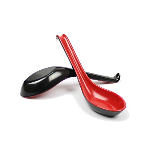 iTemer, 2 cucharones chinos de 16 cm con mango de plástico duro, color rojo y negro, funcionan como cuchara de degustación, cucharas de tapa y cucharas de aperitivo