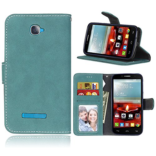 Janeqi para Alcatel One Touch Pop C7 Funda Cáscara - Funda de Cuero Flip Helado Vintage con Bolsa de Tarjetas Anti-caída de Negocios Case Cover - H7/Azul