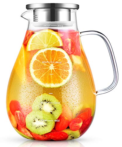 Jarra Agua, Jarra Agua Cristal de 2,4 Litros, Jarra Cristal con Tapa, Jarra Agua Cristal Nevera, Jarra de Agua con Cepillo, Jarra de Vidrio para Té Helado, Leche, Jugo, Bebida Fría y Caliente Jarra Agua, Jarra Agua Cristal de 2,4 Litros, Jarra Cristal con Tapa, Jarra Agua Cristal Nevera, Jarra de Agua con Cepillo, Jarra de Vidrio para Té Helado, Leche, Jugo, Bebida Fría y Caliente