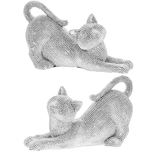 Juego de 2 adornos para gatos plateados, 19 x 8 x 12 cm, LP44605