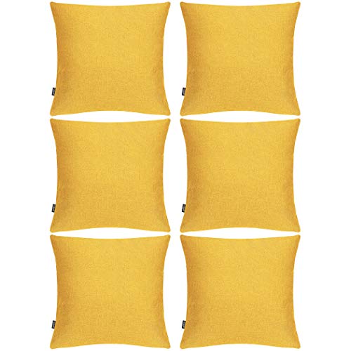 Juego de 6 fundas de cojín de arpillera decorativas de lino de algodón sintético de 45 x 45 cm, para sofá de coche, color amarillo, paquete de 6 unidades, 45 x 45 cm