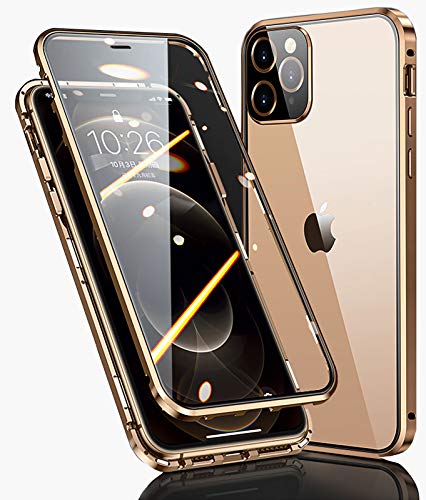 KEKBOX Funda para iPhone 12 Pro Magnética Funda,Carcasa de 360 Full Protección Cristal Templado Case con Protector de Pantalla,Antigolpes Rugged Metal Bumper Case para Apple iPhone 12 Pro 6.1",Dorado