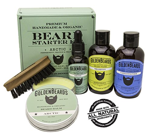 Kit Cuidado de Barba Kit 1 Caja de Regalo que contiene:1 Champú & Acondicionador 1 Aceite 1 Bálsamo y un Peine de viaje de máxima calidad. Olor a Menta, Naranja y Árbol de Té Arctic por Golden Beards Kit Cuidado de Barba Kit 1 Caja de Regalo que contiene:1 Champú & Acondicionador 1 Aceite 1 Bálsamo y un Peine de viaje de máxima calidad. Olor a Menta, Naranja y Árbol de Té Arctic por Golden Beards