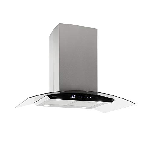 Klarstein Aurelia Campana extractora - Campana isla, Eficiencia energética clase A, 90 cm, capacidad 600 m³/h, 3 niveles, iluminación LED, temporizador, Acero inoxidable y cristal, versión curva Klarstein Aurelia Campana extractora - Campana isla, Eficiencia energética clase A, 90 cm, capacidad 600 m³/h, 3 niveles, iluminación LED, temporizador, Acero inoxidable y cristal, versión curva