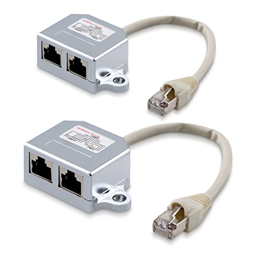 kwmobile 2X Cable de Red duplicador de conexión - Adaptador ISDN Distribuidor LAN - Adaptador T - 1x Cable de Red a Ethernet RJ45 Cat 5E