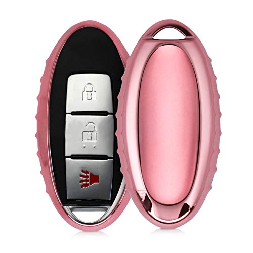 kwmobile Funda Compatible con Nissan Llave de Coche de 3 Botones - Carcasa Suave de TPU - Cover de Mando y Control de Auto en Rosa Oro Brillante