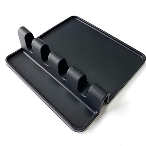 LACKINGONE Frankfurter Brett - Soporte para cucharas de cocina, soporte para cucharas de cocina de silicona, soporte para cubiertos, una pieza verde, negro y gris (negro)