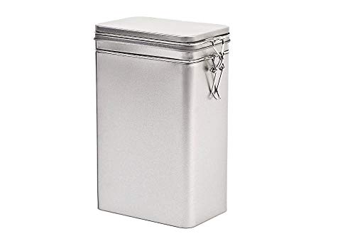 Lata de metal con cierre de clip, lata de metal con tapa, 12 x 7,5 x 18,5 cm, rectangular, vacía, plata mate, caja de almacenamiento, lata de almacenamiento universal Lata de metal con cierre de clip, lata de metal con tapa, 12 x 7,5 x 18,5 cm, rectangular, vacía, plata mate, caja de almacenamiento, lata de almacenamiento universal