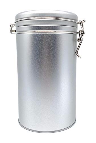 Lata de metal para café, cierre de clip, lata de metal con tapa, 10,6 x 18,5 cm, redonda, vacía, plata mate, caja de almacenamiento, lata de almacenamiento universal Lata de metal para café, cierre de clip, lata de metal con tapa, 10,6 x 18,5 cm, redonda, vacía, plata mate, caja de almacenamiento, lata de almacenamiento universal