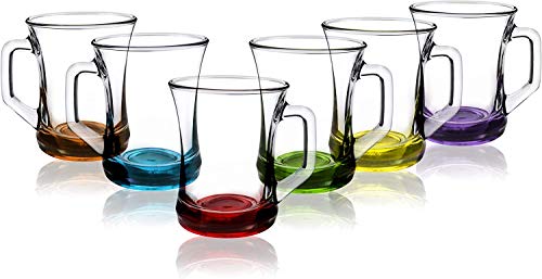 Lav - Juego de 6 tazas para bebidas calientes, base de color, té, café y café latte, capuchino, tazas de cristal (225 cc)