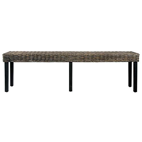 Lechnical Banco práctico de Interior, Banco de ratán Mango de Madera Maciza 160 x 35 x 45 cm (Ancho x Profundidad x Alto) -Negro