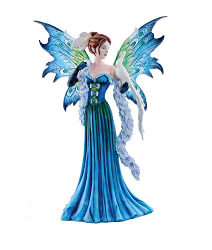 Les Alpes Hada Livi en un bonito vestido azul con pavo, colección Fairy Land, altura 48 cm – Figura pintada a mano – 052 10209