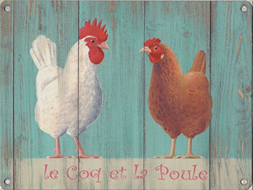 Letrero publicitario de metal con diseño de gallo y gallina de Le Coq et La Poule de 15 x 20 cm