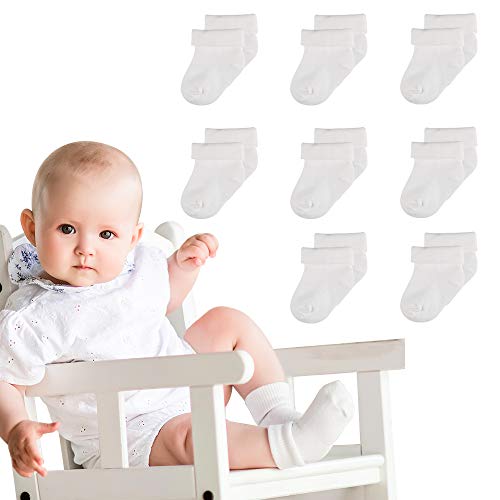 Lictin Calcetines de Algodón para Bebés -8PCS Calcetines Unisex para Bebés con Banda Elástica，Suaves y Transpirables,para Bebés de 0 a 6 meses(Blanca)