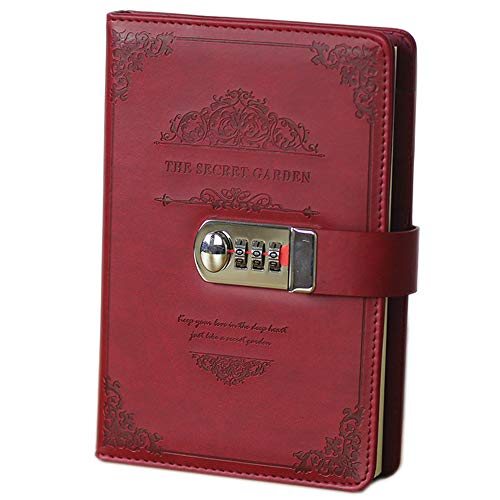 Lirener Retro Vintage Personal Notebook planificador diario organizador(jardín secreto), Contraseña bloc de notas con cerradura de combinación, ranuras para tarjetas, soporte para bolígrafo, 200x130mm