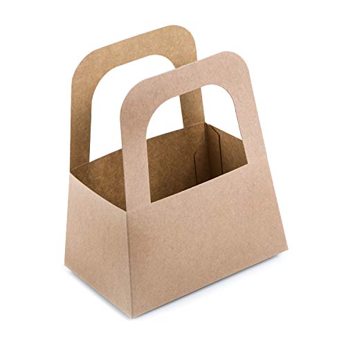 Logbuch-Verlag 25 cestas pequeñas de papel de estraza marrón – 14,5 x 17,5 x 10 cm – Cestas estables con asa, bolsas de papel