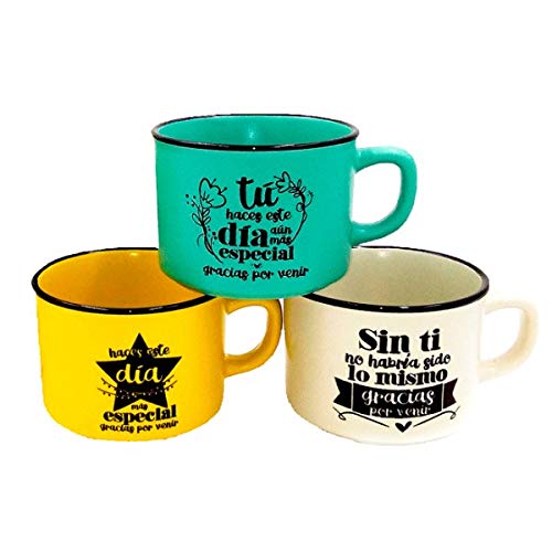 Lote de 48 Tazas con Frases"GRACIAS POR VENIR" - Presentada en Caja De Cartón Kraft - Tazas Originales y Baratas para Detalles de Bodas, Bautizos y Comuniones. Tazas Detalles Bodas