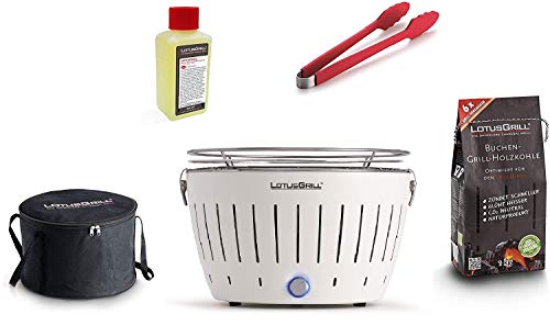 LotusGrill Set de iniciación 1 parrilla blanca con conexión USB, 1 carbón vegetal de 1 kg, 1 pasta combustible de 200 ml, 1 pinza para salchichas (color según disponibilidad), 1 bolsa de transporte. LotusGrill Set de iniciación 1 parrilla blanca con conexión USB, 1 carbón vegetal de 1 kg, 1 pasta combustible de 200 ml, 1 pinza para salchichas (color según disponibilidad), 1 bolsa de transporte.