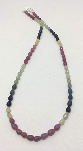 LOVEKUSH LKBEADS - Collar con cuentas facetadas AAA de zafiro natural de 4 x 5 mm a 4 x 7 mm, 43 cm de largo/piedras preciosas, código HIGH-43081