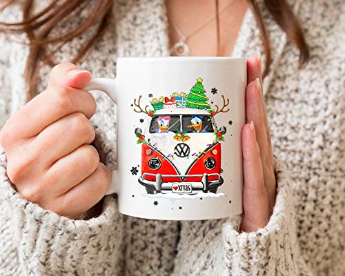 Lplpol Taza de café de cerámica con diseño de pato Donald y margarita en el coche hippie, ideal como regalo para hombres y mujeres, 325 ml