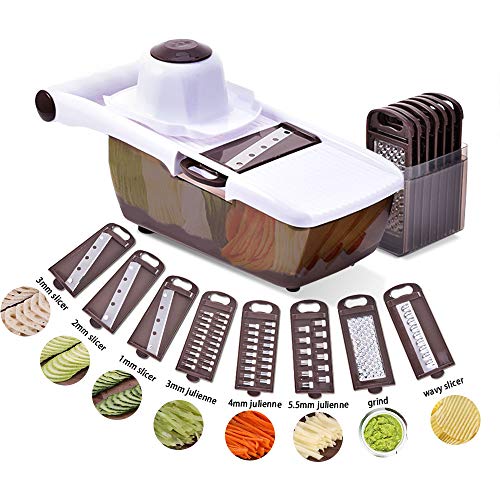 Mandolina, Comaie Cortador de Verduras Rallador Cocina 8 Hojas Afiladas de Acero Inoxidable Intercambiables Cortador Cortador de Verduras para Zanahoria, Patatas, Tomates, Cebollas, Queso, Pepino Mandolina, Comaie Cortador de Verduras Rallador Cocina 8 Hojas Afiladas de Acero Inoxidable Intercambiables Cortador Cortador de Verduras para Zanahoria, Patatas, Tomates, Cebollas, Queso, Pepino
