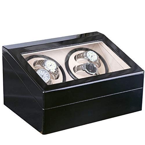 Manyao 4 + 6 Reloj automático de la devanadera de visualización de Piel Premium de Almacenamiento silencioso Motor Piano Pintura Negro Brillo-31.5 × 23 × 17CM, Negro