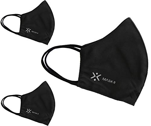MASK-R Pack 3 Mascarillas Higiénicas de tela negra reutilizables y lavables hasta 50 veces homologada Negra (talla L) color negro