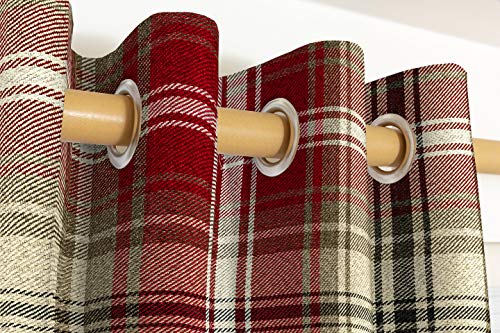 McAlister Textiles Angus - Cortinas de 2 paneles | Tela de tartán roja hecha a medida | Cortinas plisadas de algodón totalmente forradas de 116 cm x 137 cm