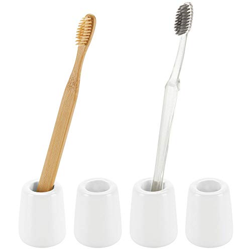 mDesign Juego de 4 portacepillos de dientes de diseño moderno y compacto – Vasos para cepillos de dientes redondos de cerámica – Accesorios de baño móviles para el lavabo o el tocador – blanco