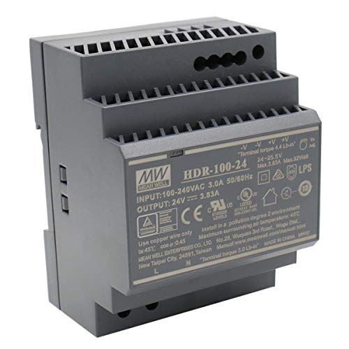 Mean Well HDR-100-24 AC-DC - Fuente de alimentación para Carril DIN Ultra Delgada, CV