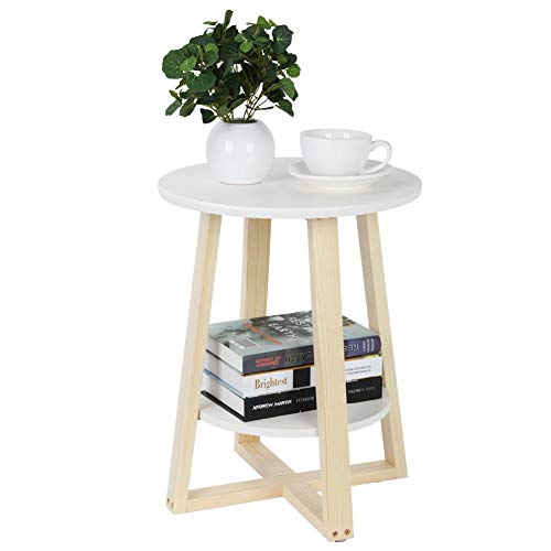 Mesa de centro de 2 niveles, mesa auxiliar de madera moderna Mesa auxiliar redonda decorada para sala de estar Mesa auxiliar con patas cruzadas para sala de recepción de oficina en casa 40 x 40 x 50,5 Mesa de centro de 2 niveles, mesa auxiliar de madera moderna Mesa auxiliar redonda decorada para sala de estar Mesa auxiliar con patas cruzadas para sala de recepción de oficina en casa 40 x 40 x 50,5