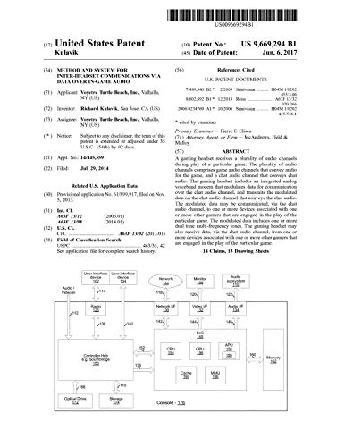 Method and system for inter-headset communications via data over in-game audio: United States Patent 9669294 (English Edition)