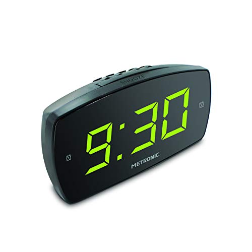 Metronic 477006 - Despertador Digital XL2, Doble Alarma con Gran Pantalla LED, luminosidad Ajustable, Snooze, alimentación eléctrica, Negro