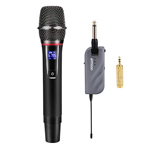 Microfono Inalámbrico, ammoon Micrófono dinámico, Frecuencia UHF, Rango de Transmisión Hasta 100 m, Use Múltiples Dispositivos (Microfono y Receptor)