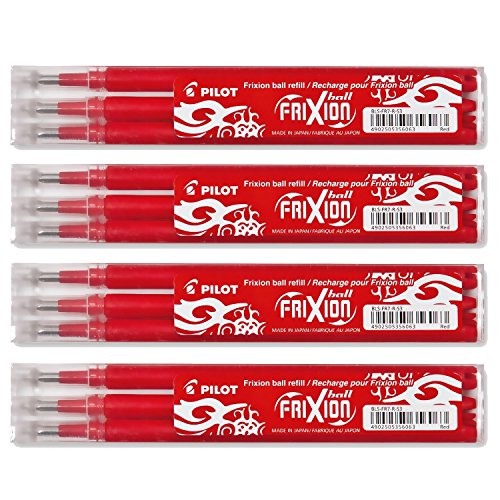 Minas para bolígrafo de repuesto Pilot Pen; modelo Frixion Ball, grosor 0,7, 4 juegos de 3 unidades, color rojo, 12 unidades