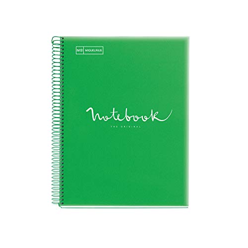 MIQUELRIUS - Cuaderno Notebook Emotions - 1 franja de color, A4, 80 Hojas cuadriculadas 5mm, Papel 90g, 4 Taladros, Cubierta de Polipropileno Translúcido, Color Verde
