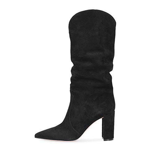 MKXF Gruesas botas de tacón alto de las mujeres,Negro,42