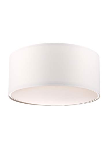Modernluci Lámpara de techo LED de 8 W, luz blanca cálida, para el salón, dormitorio, pantalla de tela de 40 cm de diámetro, altura: 18 cm, pantalla blanca