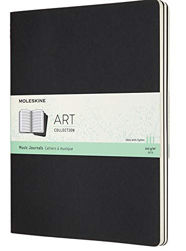 Moleskine - Cuaderno de Música, Set de 3 Cuadernos de Música con Pentagrama, Apto para bolígrafos, Plumas Estilográficas, Lápices, Pasteles, Color Negro, XL 19 x 25 cm, 80 Páginas