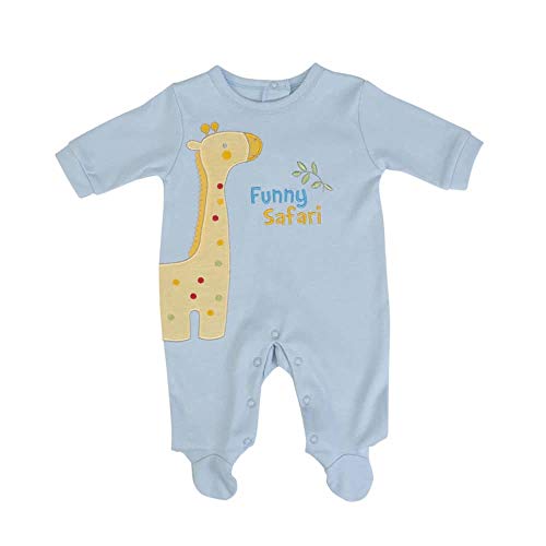 Mono para bebé de 0 a 3 meses, de algodón, diseño de jirafa, color amarillo y azul azul celeste 50 cm(0 meses)