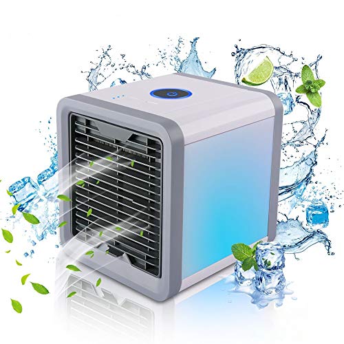 MovilCom® - Mini Enfriador de Aire | 3 en 1 Enfriador de Aire, humidificador, Ventilador portátil USB, Arctic Air, Climatizador Evaporativo, 3 velocidades, 7 Colores para hogar y Oficina