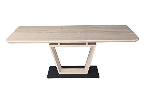 Muebletmoi - Mesa de comedor extensible 160/200 cm, rectangular de roble con pie central – Diseño moderno – Luccia Muebletmoi - Mesa de comedor extensible 160/200 cm, rectangular de roble con pie central – Diseño moderno – Luccia