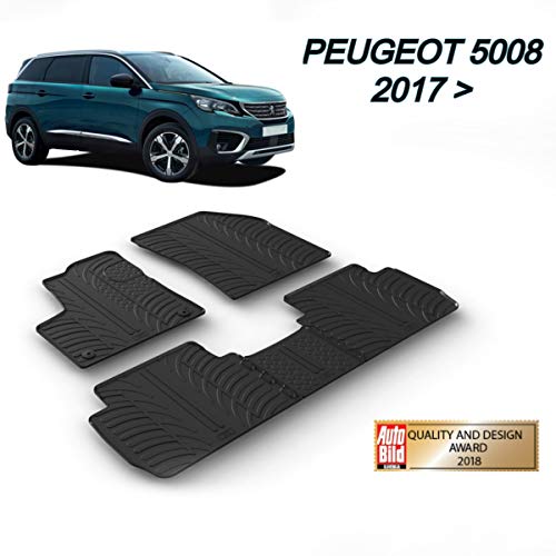 MYD Juego de alfombrillas de goma para Peugeot_5008 05.2017 > | inodoras, para volante a la izquierda, para todas las estaciones (delantera y trasera), protección resistente (negro)